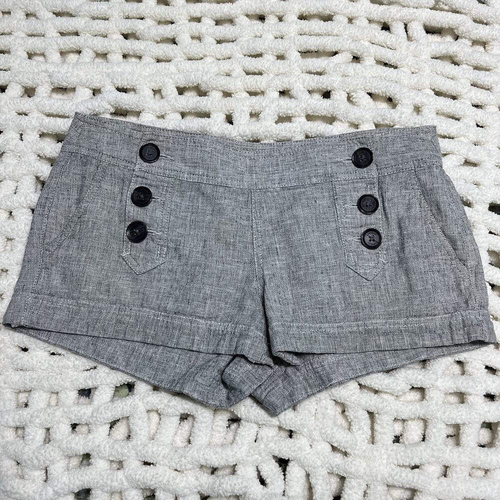 Express Women's Gray Linen Blend Black Buttons High Rise 2” Inseam Size 6